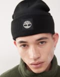 Timberland logo cuffed beanie in black