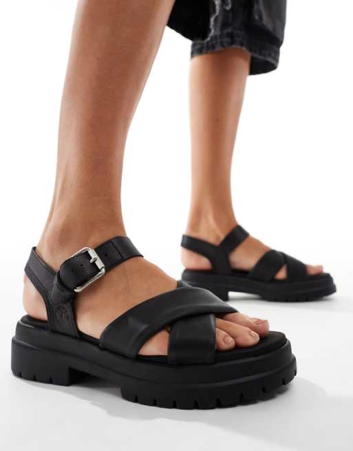 Timberland london vibe cross strap sandals in black full grain leather