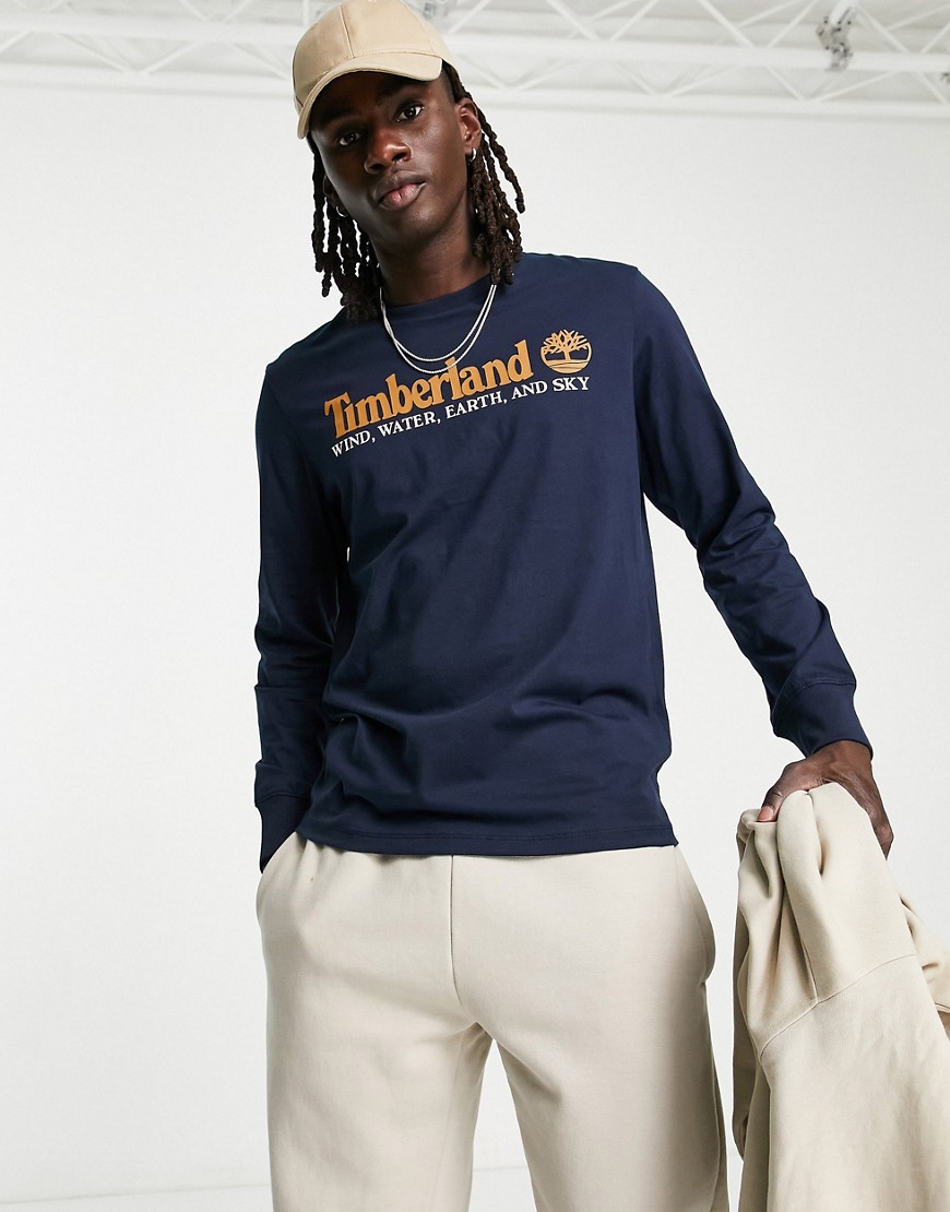 Timberland long sleeve chest logo t-shirt in navy-Black