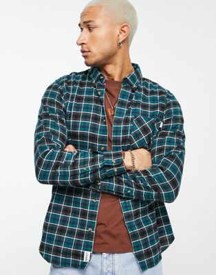 Timberland long sleeve softcell check shirt in mid blue
