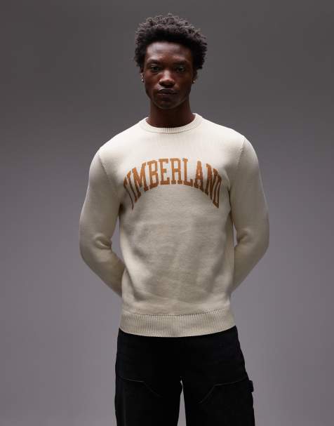 Timberland - Maglia girocollo con logo sul petto stile college bianco sporco - view 1