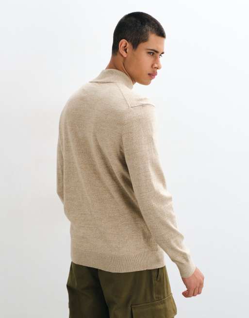 Timberland maglione in cotone con zip integrale, mélange avena chiaro, 5 di 5