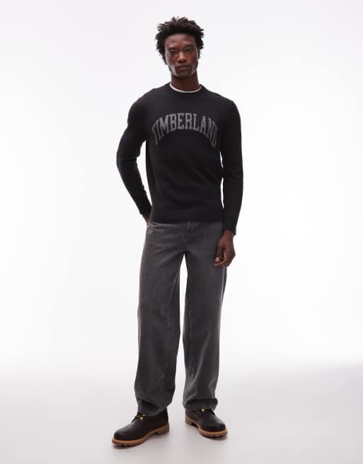 Timberland - Maglione nero con logo sul petto stile college, 2 di 5