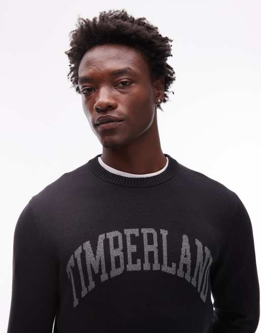 Timberland - Maglione nero con logo sul petto stile college, 5 di 5