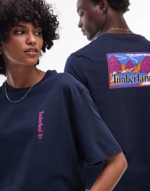 Timberland – Marinblå t-shirt i oversize med sjöutsiktstryck baktill, 3 av 4