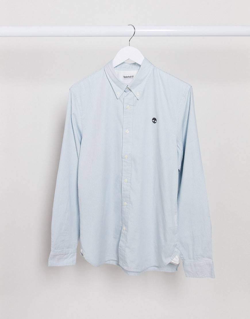 Timberland – Milford – Rutig, långärmad oxfordskjorta med smal passform-Blå