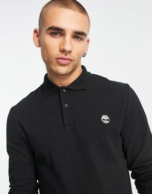 Timberland Millers River long sleeve pique polo shirt in black