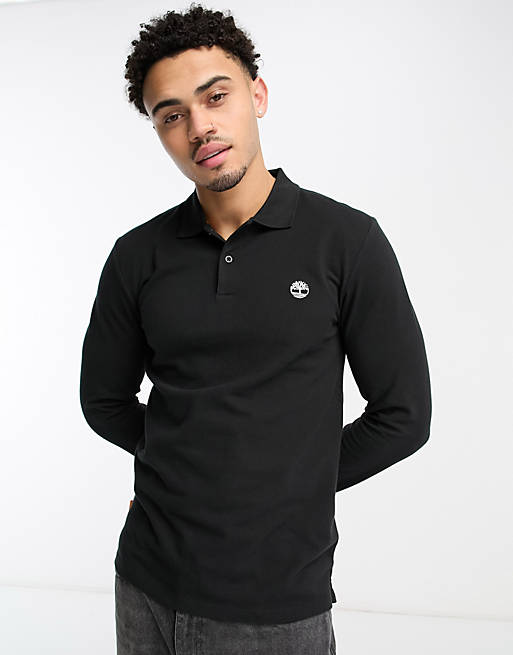 Timberland Millers River long sleeve pique polo shirt in black | ASOS