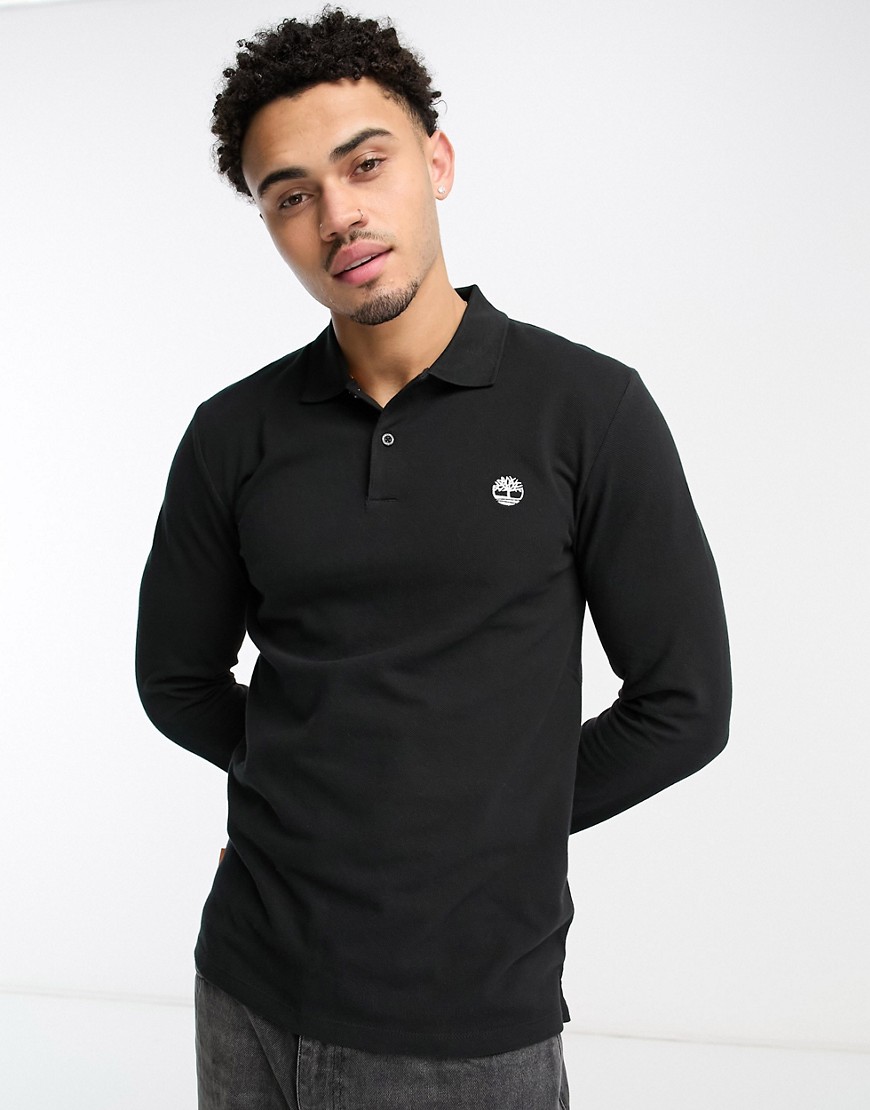 Timberland millers river small logo long sleeve polo in black
