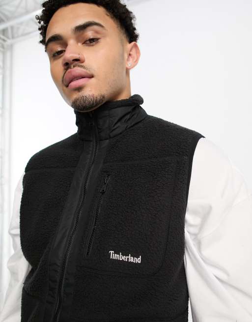 Timberland Mix Media sherpa fleece gilet in black