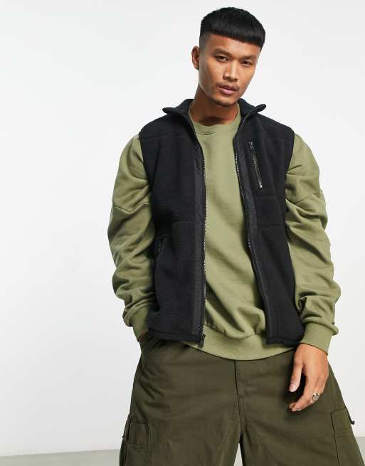 Timberland Mix Media sherpa fleece vest in black