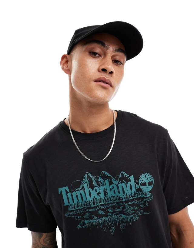 Timberland - mountain front print t-shirt in black