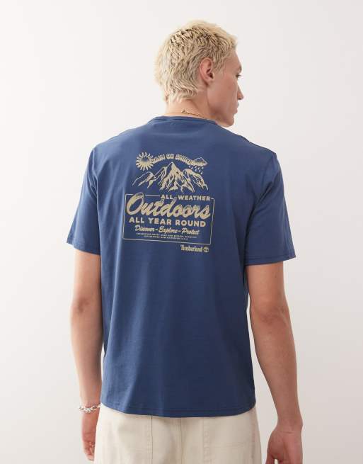 Timberland mountain landscape back print t-shirt in blue, 4 of 4