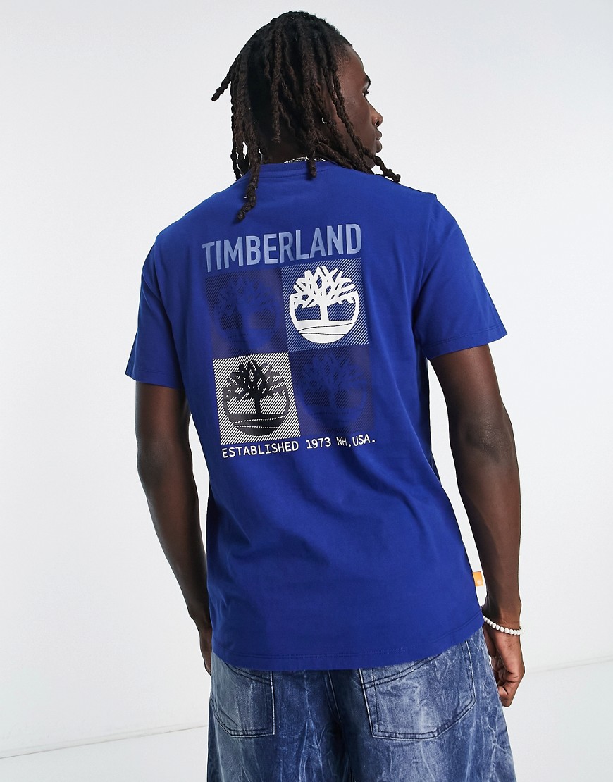 Timberland Multi Logo back print t-shirt in blue-Navy
