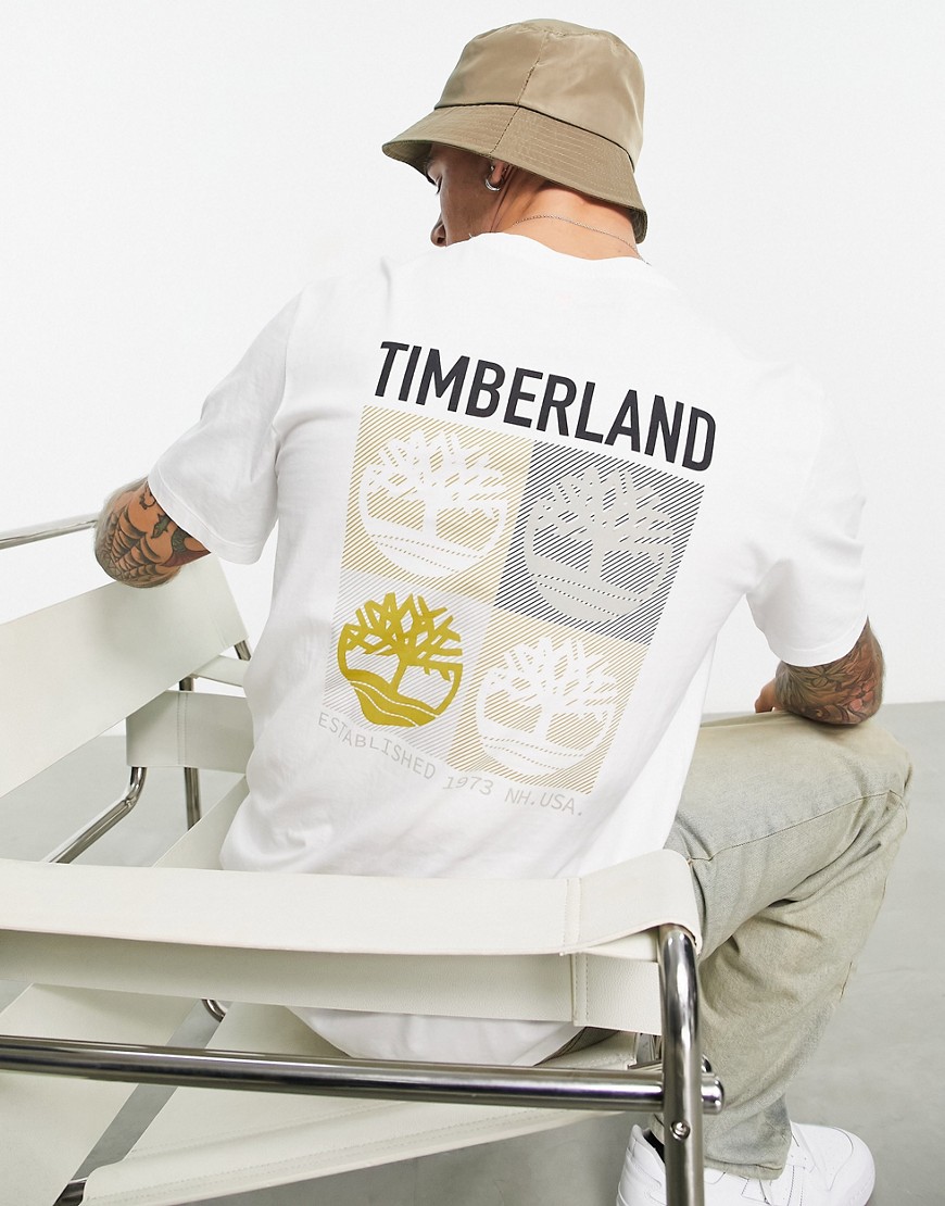 Timberland multi logo graphic back print T-shirt in white