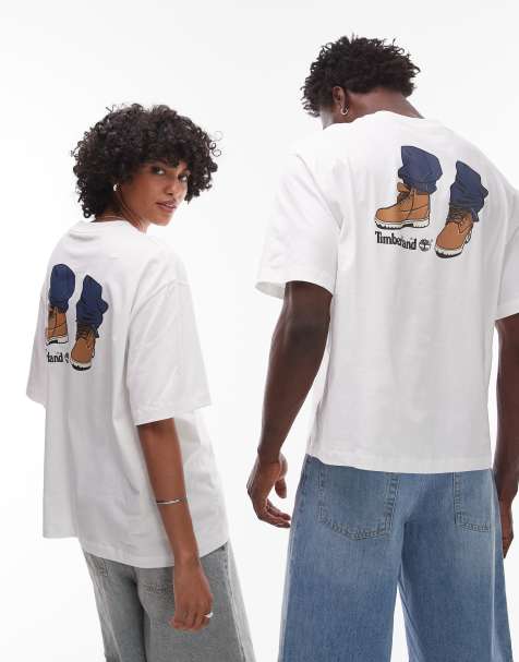 Timberland – My 6"" – Oversize-T-Shirt in Weiß mit Stiefel-Rückenprint - view 1