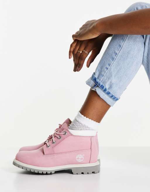 Pink deals bow timberlands