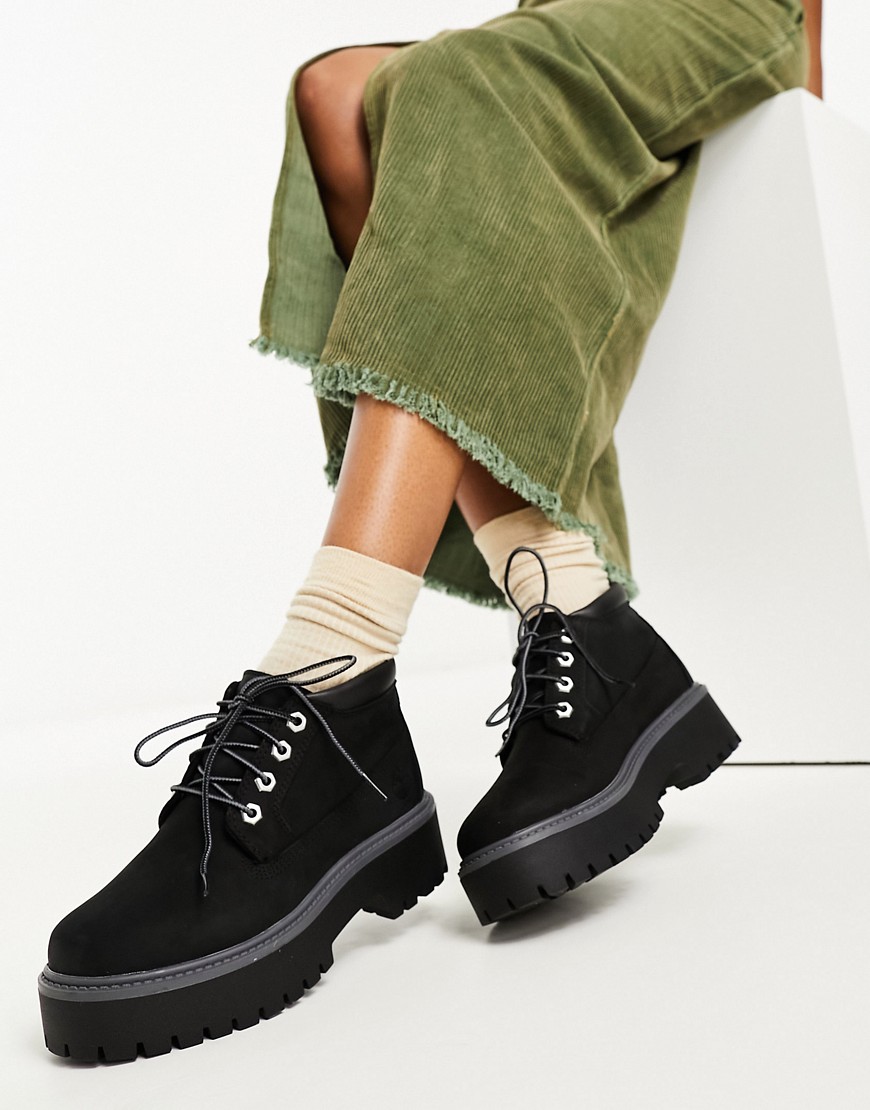 Timberland nellie premium elevated platform chukka boots in black nubuck leather