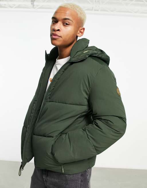 Timberland Neo Summit warmest quilted hooded jacket in green | ASOS