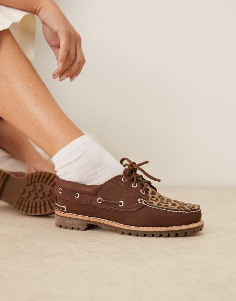Timberland Noreen 3 Eye boat shoes in leopard print pony hair - view 1
