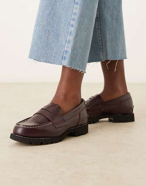 Timberland - Noreen - Bordeauxrøde loafers i læder med syninger i kontrastfarve - view 1