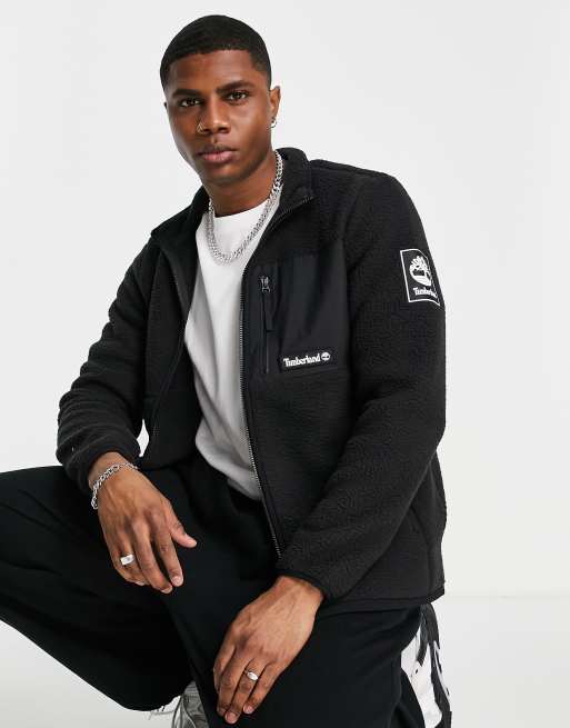 Timberland Outdoor Archive Sherpa fleece jacket in black | ASOS