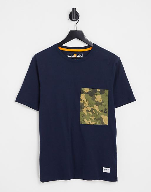 Navy T-Shirt with Camo Print Pocket Navy T-Shirt with Camo Print Pocket