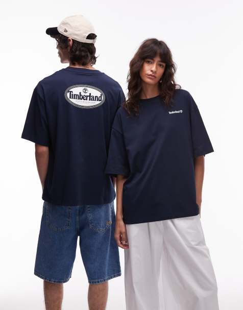 Timberland Oval Logo back print oversized t-shirt in navy - view 1