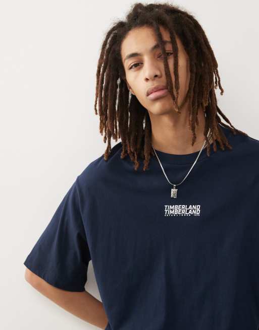 Timberland Oversize T Shirt in Marineblau mit sich wiederholendem Logo exklusiv bei ASOS ASOS