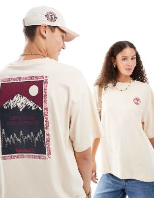 Timberland Timberland oversized mountain graphic t-shirt in beige - Exclusive to Asos-White