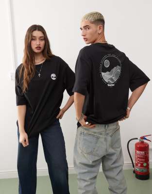 Timberland Timberland oversized mountain linear print t-shirt in black - Exclusive to Asos