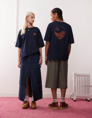 Timberland Timberland oversized mountain linear print t-shirt in navy- Exclusive to Asos