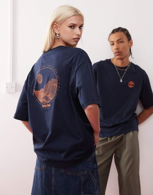Timberland oversized mountain linear print t-shirt in navy- Exclusive to Asos, 4 of 4