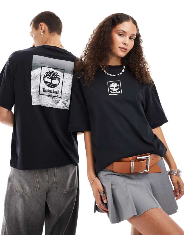 Timberland - oversized mountain print t-shirt in black- exclusive to asos