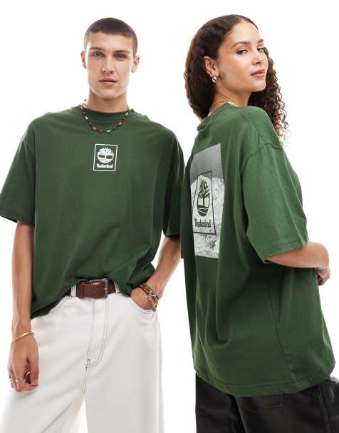 Timberland oversized mountain print t-shirt in dark green - Exclusive to Asos - view 1