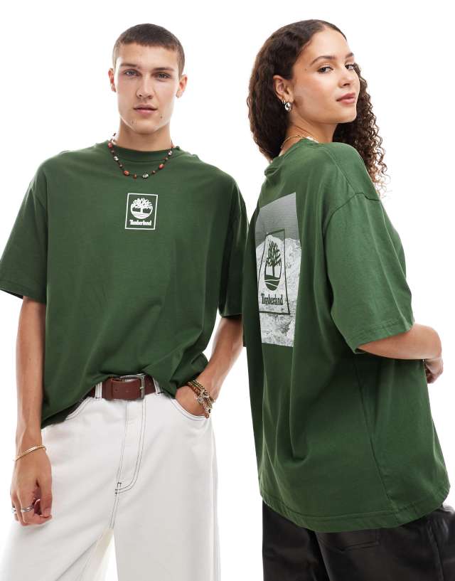 Timberland - oversized mountain print t-shirt in dark green - exclusive to asos