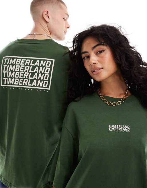 Timberland - Oversized og mørkegrøn T-shirt med gentaget logo - Kun hos ASOS