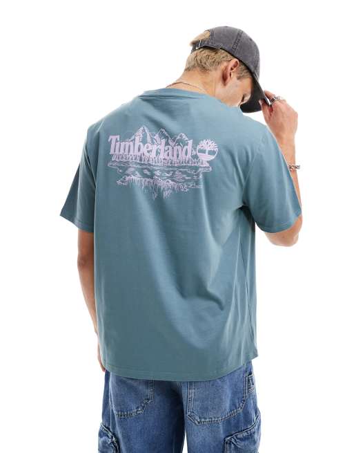 Timberland - Oversized T-shirt met grote bergprint op de achterkant in blauw, exclusief bij ASOS