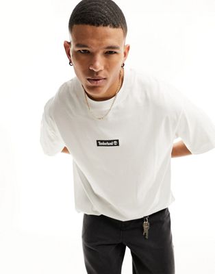 Timberland oversized t-shirt with central logo in white exclusive to asos