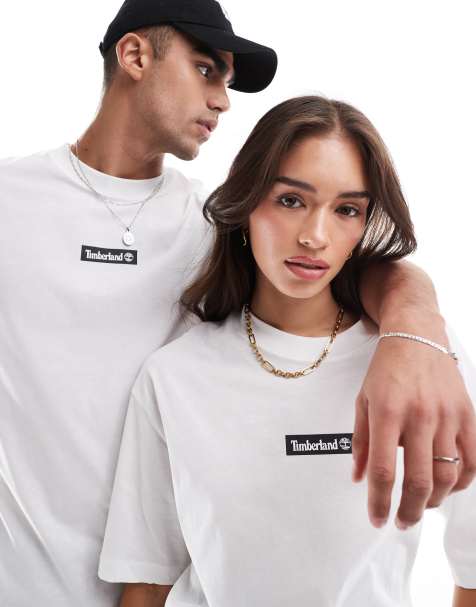 Timberland oversized t-shirt with central logo in white exclusive to asos