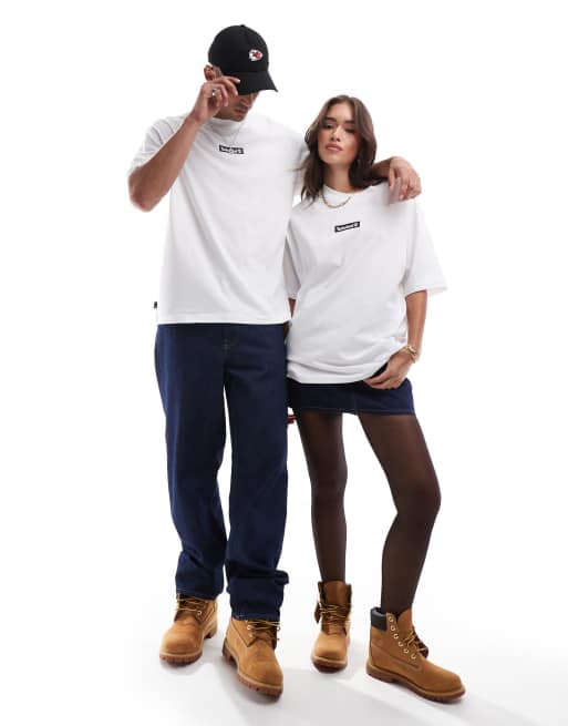 Timberland oversized t-shirt with central logo in white exclusive to ASOS, 3 of 4