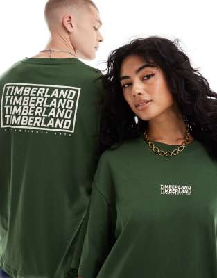Timberland Timberland oversized t-shirt with repeat logo in dark green - Exclusive to Asos