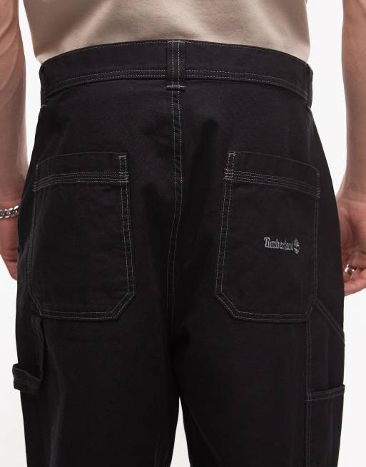Timberland - Pantalon charpentier large avec poches en toile épaisse - Noir, 4 de 5
