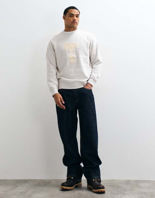 Timberland patchwork t-appliqué sweatshirt met ronde hals in licht havermoutgemêleerd, 4 van 5
