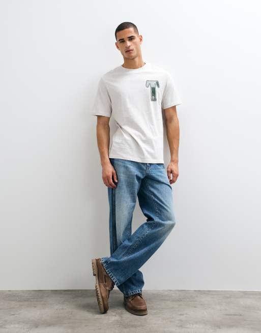 Timberland "patchwork t" camiseta de manga corta con gráfico en la espalda en avena claro jaspeado, 2 de 5