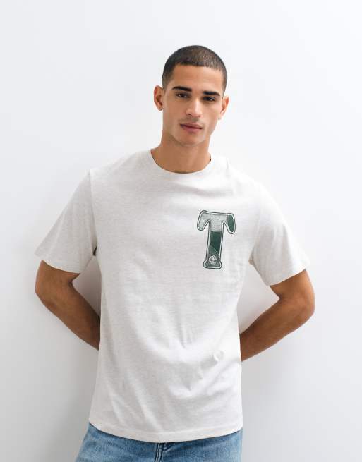 Timberland "patchwork t" short sleeves back graphic tee in light oatmeal heather, 3 of 5