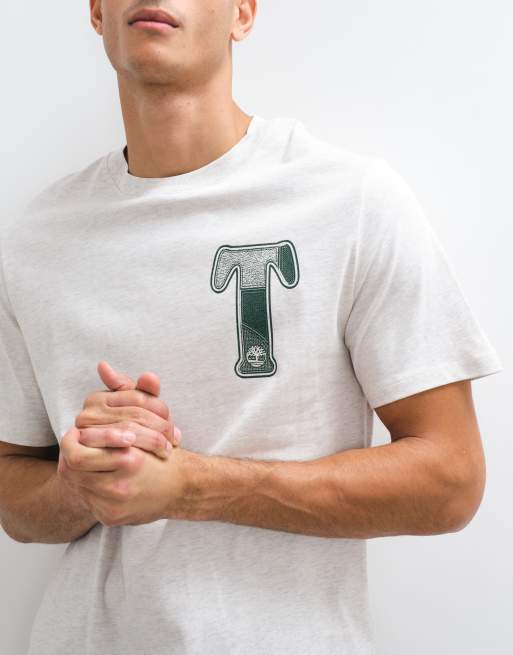 Timberland "patchwork t" short sleeves back graphic tee in light oatmeal heather, 5 of 5