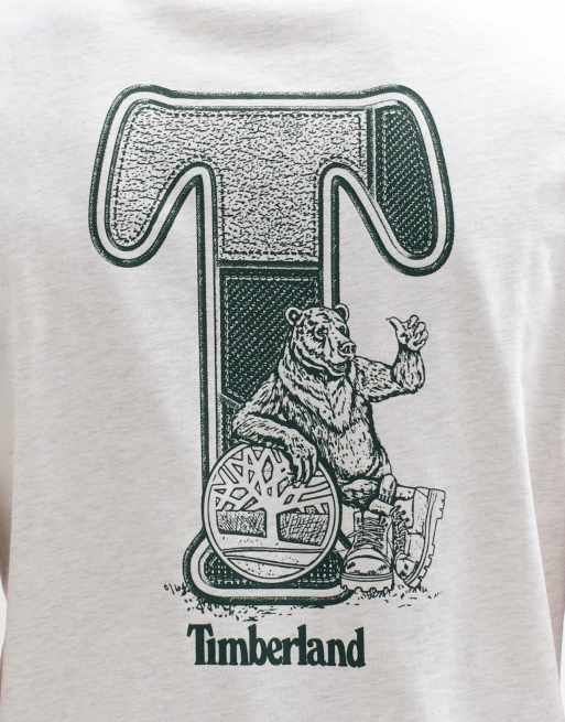 Timberland "patchwork t" t-shirt à manches courtes avec imprimé au dos en beige chiné clair, 4 de 5