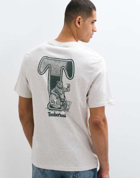 Timberland "patchwork t" T-shirt a maniche corte con stampa sul retro in mélange color avena chiaro - view 1