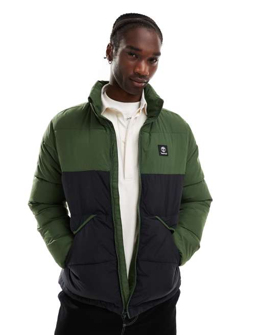 Timberland - Piumino verde bicolore con logo piccolo